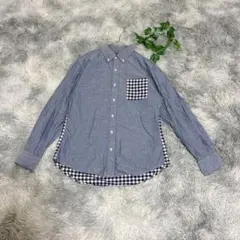 長袖 シャツ (M） ギンガムチェック柄 おしゃれ カジュアル　デニム 切り替え