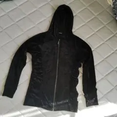 ベロア風　ジップアップパーカー　ブラック　中古品　サイズL