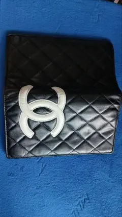 CHANEL 長財布 カンボンライン ブラック×ピンク