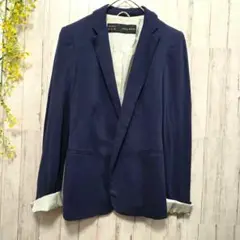 ZARA BASIC ネイビー テーラードジャケット ボタン欠品
