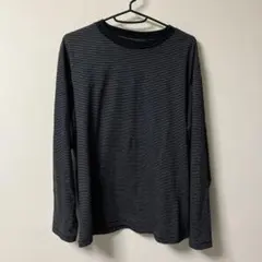 無印良品　天竺編みクルーネック長袖Ｔシャツ（ボーダー）　黒