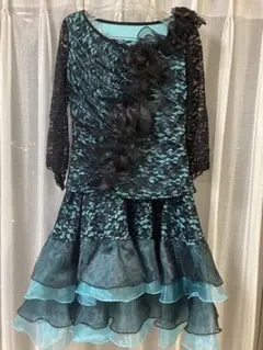 エメラルドブルー　ドレス　エメラルドグリーン　レース　社交ダンス　パーティー