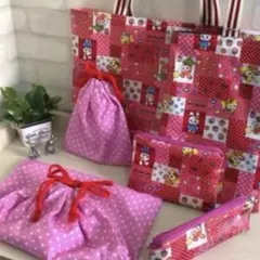 ❤️2026入園入学バック6点セット＊うさぎとリス＊レッド＊ラミネート＊