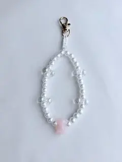 スマホストラップ パール調 オーロラ ビーズ ハンドメイド