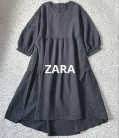 美品　ZARA 黒 ふんわり　レオパード柄 ジャカード ティアードワンピース