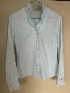 水色ストライプフリル長袖シャツ　9号　東京スタイル　新品　未使用品