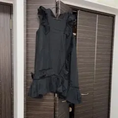 チュニック　フリルデザイン 黒 Aライン