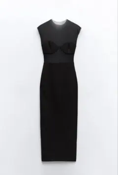 ZARA コントラストチュールワンピース ブラック Sサイズ