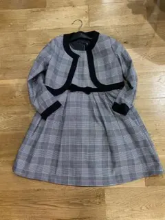 フォーマルワンピース グレーと黒のチェック柄