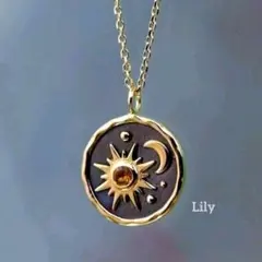 ✨ 太陽 月 三日月 ペンダント ネックレス 黒 ゴールド ヴィンテージ