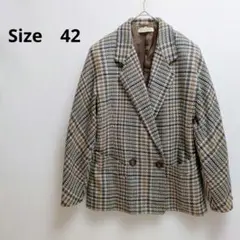 テーラードジャケット 千鳥格子　ブラウン系　LL　秋冬用
