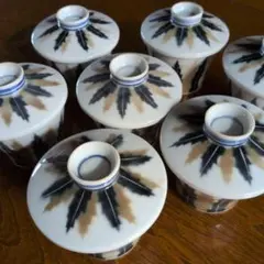 蓋つき茶碗蒸し 7客セット 矢羽根文様 和食器のサムネイル