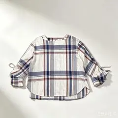 チェック柄 長袖ブラウス 袖リボンデザインのサムネイル