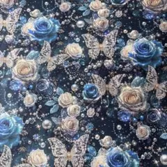 yukie限定新柄1㍍立体視感星空ブルー薔薇蝶々パール柄シーチング綿プリント生地