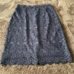 ユニクロレーススカート ひざ丈 花柄 ネイビー XLサイズ　フォーマル