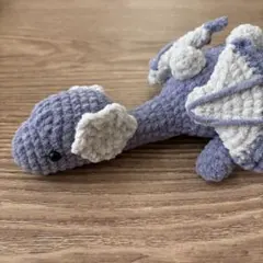 ぬいぐるみ　あみぐるみ　編み物　ハンドメイド　ドラゴン　プリンセスモール　ブルー