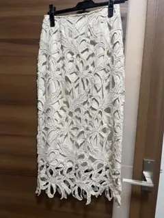 アイボリー レースデザイン ロングスカート S