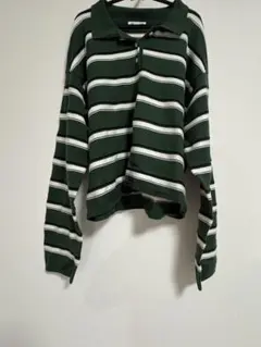 GU ボーダー ポロニット 長袖 グリーン L