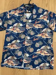 【美品】BEAMS HEART アロハシャツ L ネイビー 総柄 パイナップルのサムネイル
