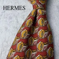 美品 HERMES エルメス 馬具 道具 総柄 ネクタイ ボルドー ブラウン