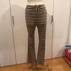 ストライプ リブ編み フレアパンツ