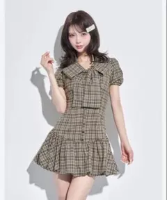 Darich リボンチェックノースリブラウス スカートライクショートパンツ
