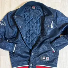 MLB★マジェスティック ヤンキース 刺繍 ロゴ 中綿 スタジャン 紺　S