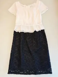 美品✨persodea セレモニー フォーマル　白ペプラム半袖レースワンピースM