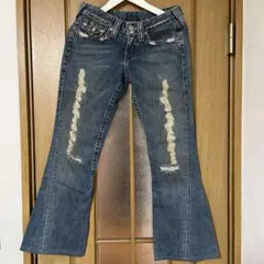 USA製 TRUE RELIGION 27インチダメージフレアデニム ビッグベル