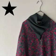 【古着】長袖ブラウス　個性的　変形襟　レトロボタン　昭和レトロ