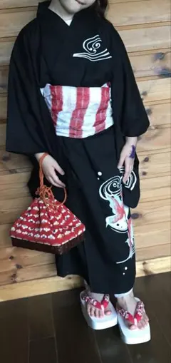 コムサイズム　金魚柄 子供用浴衣ドレス 黒地のサムネイル
