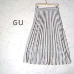 美品 GU ジーユー シフォンプリーツロングスカート M グレー ブルー 春夏