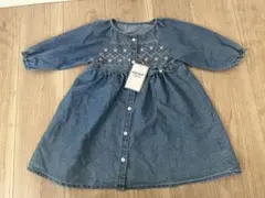 【訳あり品】新品未使用　デニム刺繍ワンピース 110cm