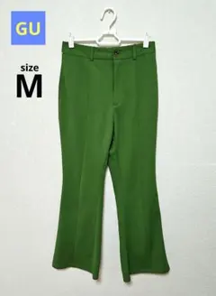 美品 ジーユー GU カットソーカラーフレアスラックス M グリーン