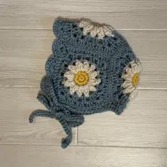 一輪のお花ボンネット/水色/1-3歳サイズ