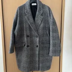AZUL グレー系チェック ダブルブレストチェスターコート　Mサイズ