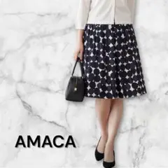 AMACA ドット柄フレアスカート モノトーン 膝丈 上品 通勤 お出かけのサムネイル
