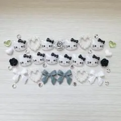 キティちゃん 黒 ネイルパーツ デコパーツ 10個セット(パーツおまけ)