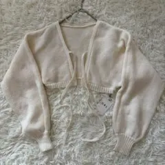 新品　GRL　クロップド丈カーディガン　S　アイボリー　羽織　ボレロ◆A1156