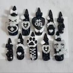 現品 ネイルチップ ねこ 地雷系 量産型 平成女児 白 黒