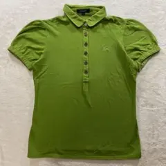【F2361】BURBERRY パフスリーブ ポロシャツ レディースS グリーンのサムネイル