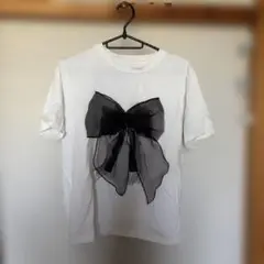 アンドクチュール AND COUTUREシアーリボン付き 半袖Tシャツ ホワイトのサムネイル