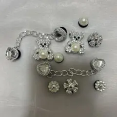 シルバー キラキラ クマ チェーン ハート お花 ジビッツ クロックス