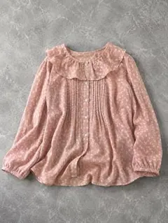 natural couture 花柄 フリルブラウス くすみピンクのサムネイル