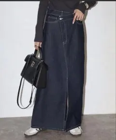 Bonjour sagan クロスウエストデニムスカート　インディゴブルTALL