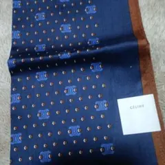 週末お値下げ CÉLINE ネイビー ブラウンマカダム柄 ハンカチ