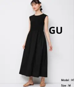 GU 布帛コンビネーションワンピース（ノースリーブ）S 黒