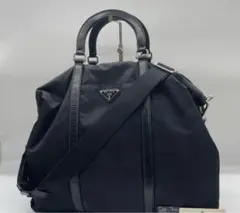 プラダ ナイロン×レザー 2way ショルダーバッグ ハンドバッグ ブラック