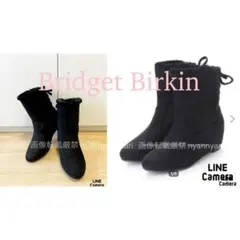 ヒール6cm ブリジットバーキン リボン編み上げ ショートブーツ スウェード