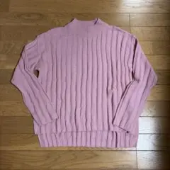 GU長袖 リブニット ピンク ハイネック